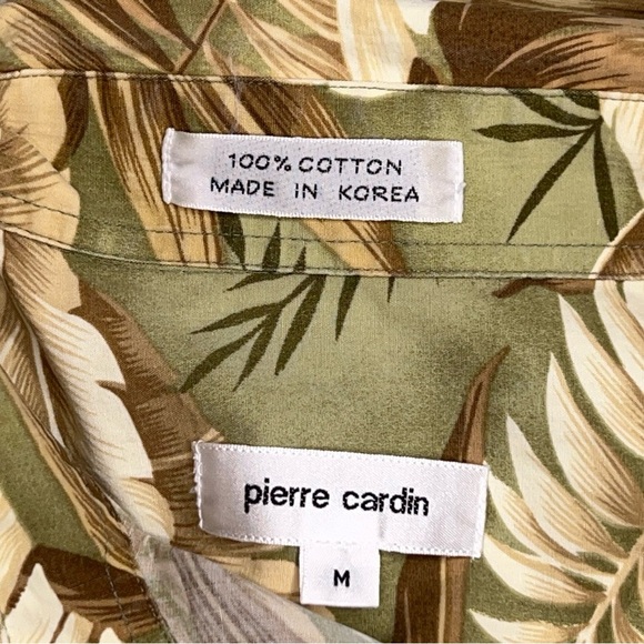 Vintage Medium Pierre Cardin Hawaiian Short Beige Olive Tropical Print Mens - Picture 11 of 14